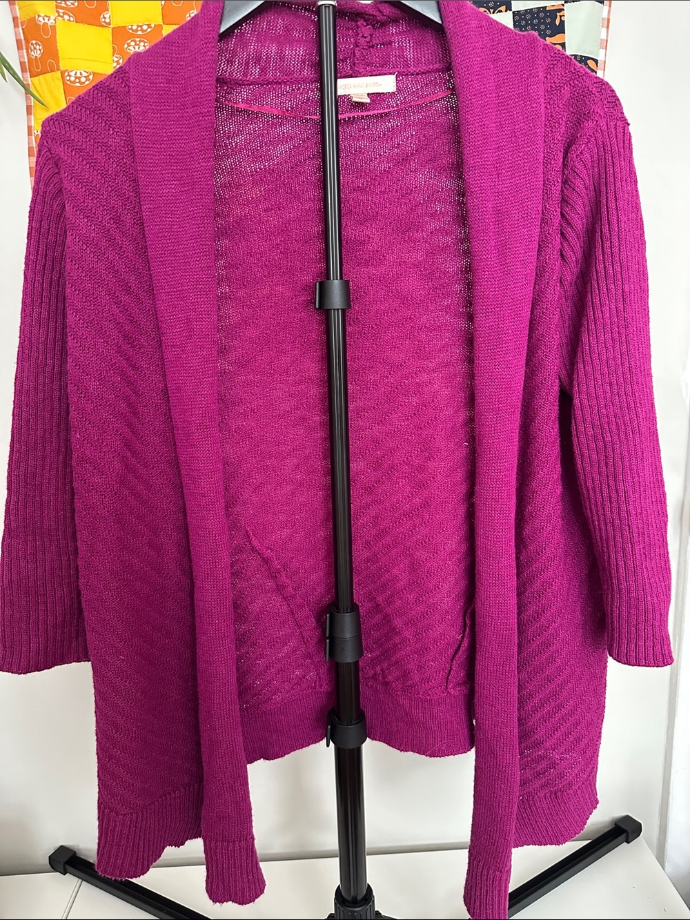 Skies Are Blue Open-Front Fuchsia Women’s Cardigan Sweater 3/4 Length Sleeves